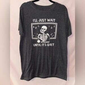 Gray Graphic Tee with Skeleton Print